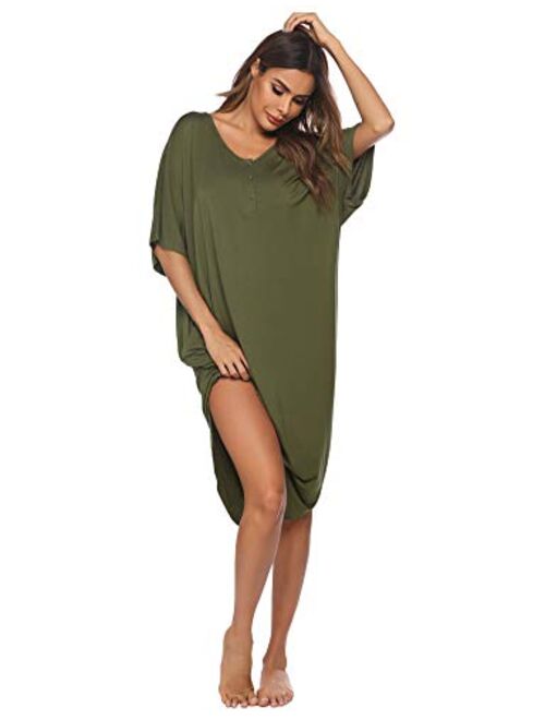 Ekouaer Nightgowns for Women Button-down Sleepwear Short Sleeve Nightshirt Plus Size Night Wear S-XXL