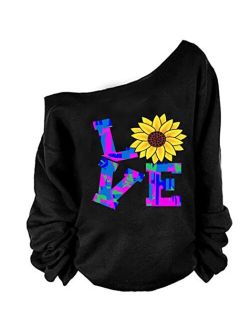 MAGICMK Womans Sweatershirt Lips Print Causal Blouse Off The Shoulder Long Sleeve Loose Slouchy Pullover Plus Size Tops