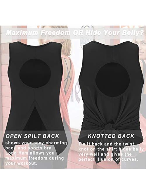 RUNNING GIRL Workout Tank Tops for Women Sexy Open Back Sleeveless Yoga Tops Loose Fit Mesh Athletic Shirts