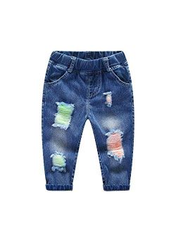 KIDSCOOL SPACE Baby Ripped Jean,Toddler Elastic Distressed Waist Denim Pants