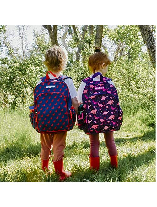 LONECONE Kids' Back to School Bundle - Backpack & Lunch Box Matching Set, Pink Dinosaurs