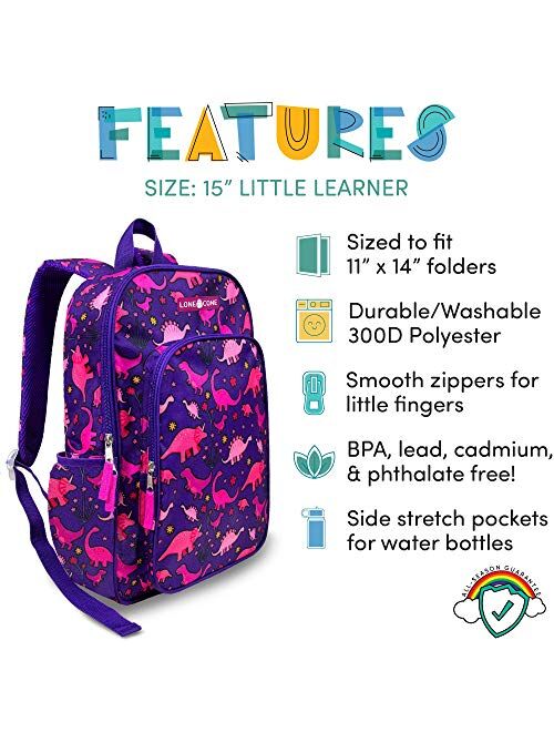 LONECONE Kids' Back to School Bundle - Backpack & Lunch Box Matching Set, Pink Dinosaurs