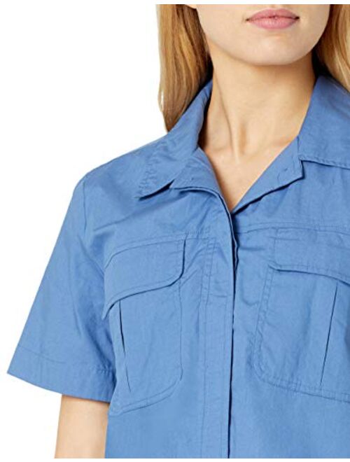 The Drop Women's Kayla Boxy Short Sleeve Cargo Pocket Poplin Shirt