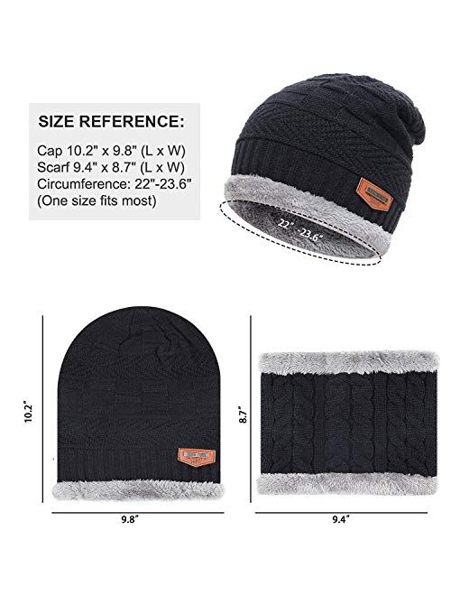 FZ FANTASTIC ZONE Winter Beanie Hat Scarf Set Warm Knit Hat Thick Fleece Lined Winter Cap Neck Warmer for Men Women