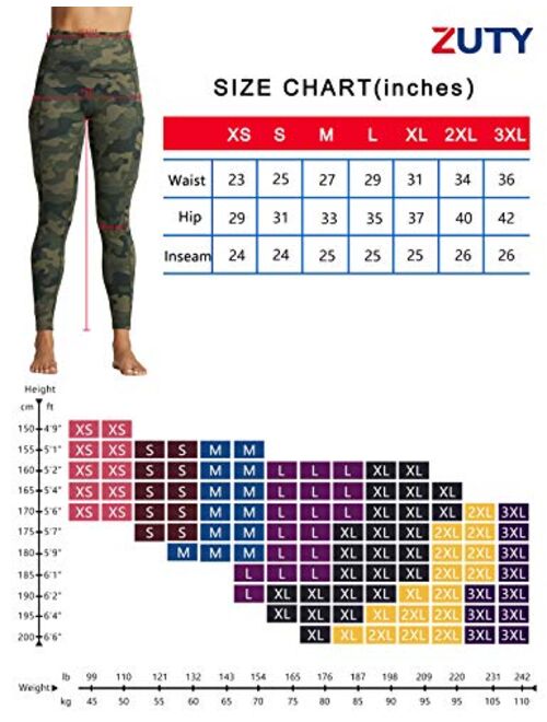 ZUTY Women's 7/8 High Waisted Workout Yoga Leggings with Pockets Athletic Spandex Leggings Yoga Pants Running Tights 25"