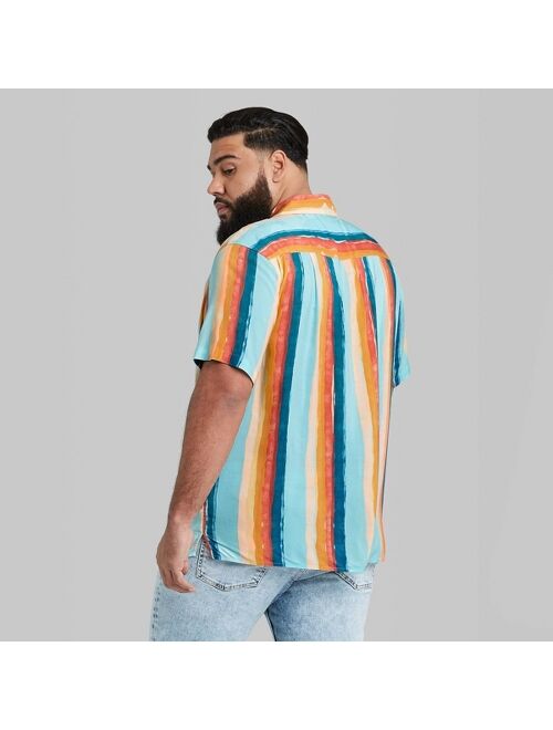 Men's Painted Striped Print Button-Down Shirt - Original Use™ Aqua/Stripe
