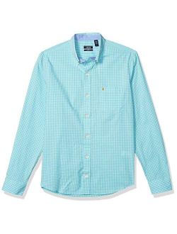 Men's Slim Fit Button Down Long Sleeve Stretch Performance Gingham Shirt