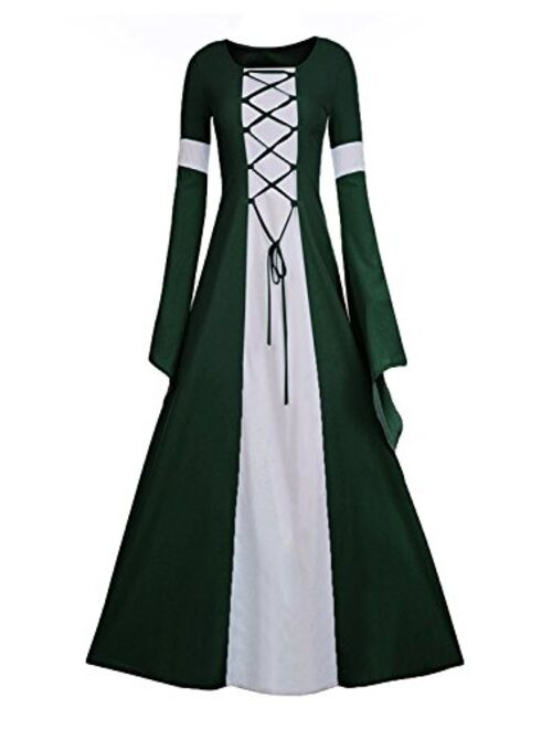 Meilidress Women Medieval Dress Lace Up Vintage Floor Length Cosplay Retro Long Dress