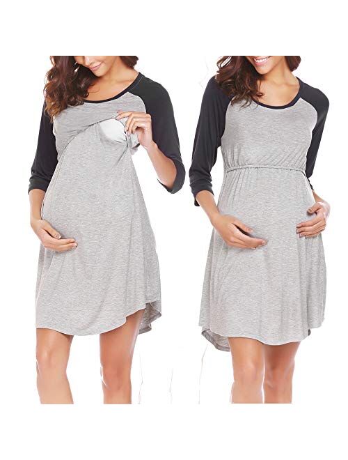Ekouaer Women's Maternity Dress Nursing Nightgown for Breastfeeding Nightshirt Sleepwear S-XXL