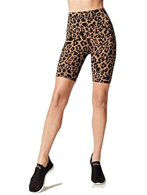 Meilidress Women's High Waist Gym Shorts Leopard Print Biker Yoga Leggings Active Pants