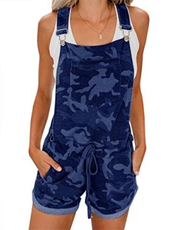 Women's Bib Overall Shorts Summer Casual Camo Elastic Waist Comfy Fit Playsuit