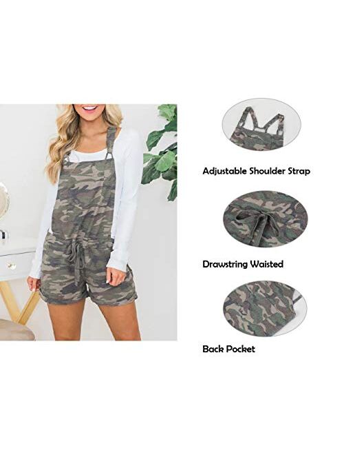 Meilidress Women's Bib Overall Shorts Summer Casual Camo Elastic Waist Comfy Fit Playsuit