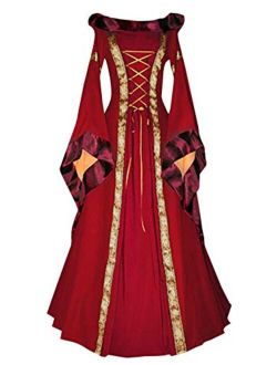 Womens Medieval Costume Dress Renaissance Lace Up Vintage Hoodie Cosplay Retro Long Dresses