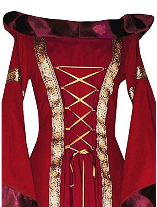 Meilidress Womens Medieval Costume Dress Renaissance Lace Up Vintage Hoodie Cosplay Retro Long Dresses