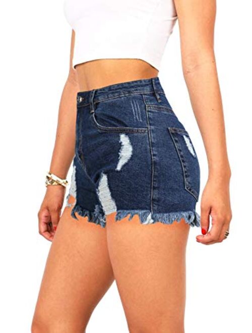 Meilidress Women's Demin Shorts Frayed Hem High Waisted Distressed Ripped Stretch Jeans