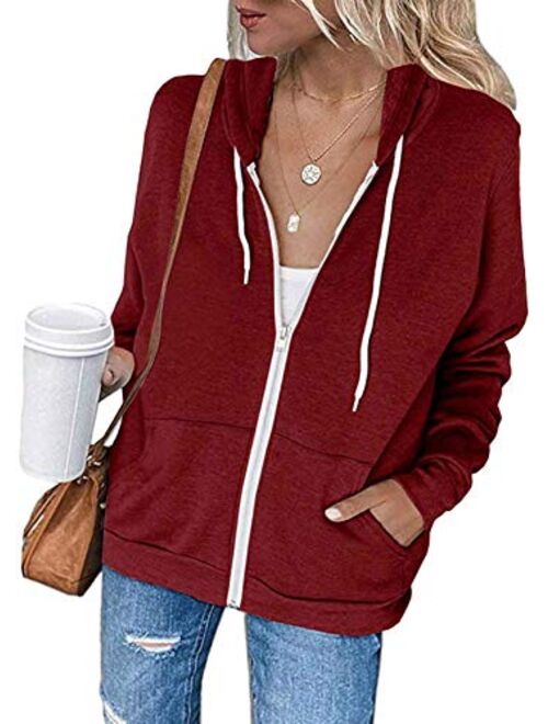 Meilidress Womens Jacket Zip Up Hoodie Sweatshirt Long Sleeve Casual Drawstring Sport Coat With Pockets