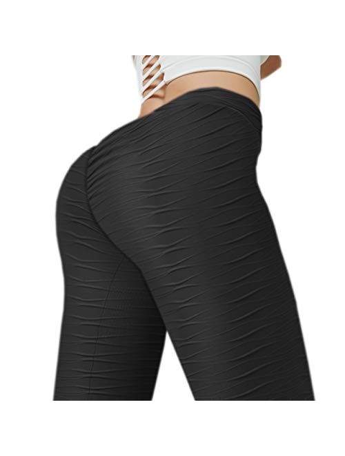 Meilidress Womens Ruched Butt Lifting Leggings High Waisted Grain Sport Tummy Control Gym Yoga Pants