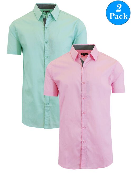 GBH Men's Short Sleeve Slim-Fit Solid Dress Shirts (2-Pack)