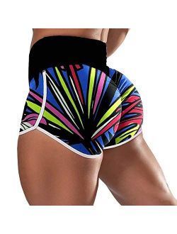 Womens Running Shorts High Waisted Print Scrunch Butt Lifting Booty Athletic Gym Workout Yoga Shorts