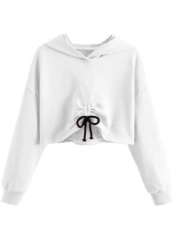 Kids Girl's Crop Tops Hoodies Long Sleeve Cute Drawstring Pullover Sweatshirts