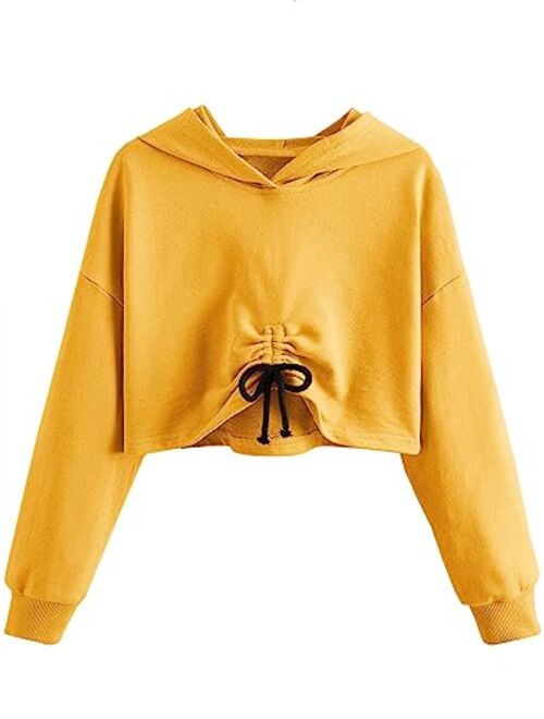 Meilidress Kids Girl's Crop Tops Hoodies Long Sleeve Cute Drawstring Pullover Sweatshirts
