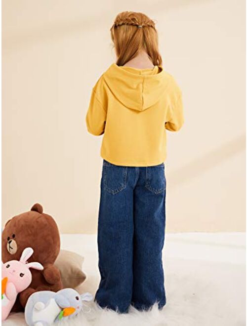 Meilidress Kids Girl's Crop Tops Hoodies Long Sleeve Cute Drawstring Pullover Sweatshirts