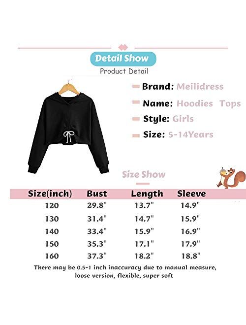 Meilidress Kids Girl's Crop Tops Hoodies Long Sleeve Cute Drawstring Pullover Sweatshirts