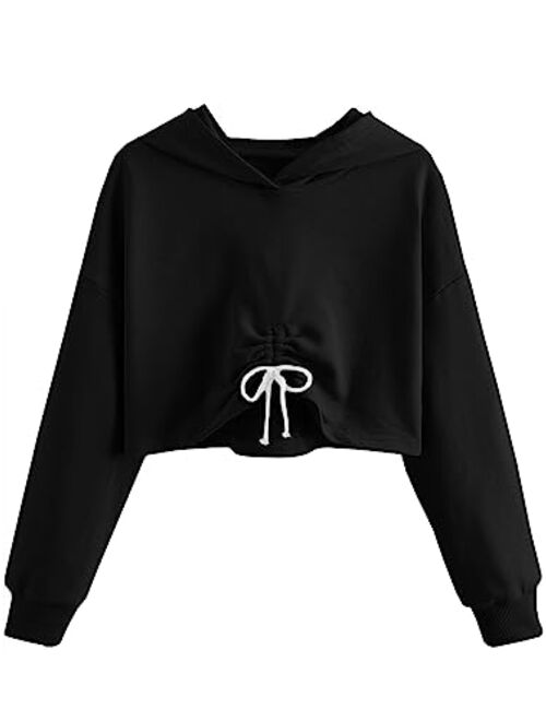 Meilidress Kids Girl's Crop Tops Hoodies Long Sleeve Cute Fashion Pullover Sweatshirts With Button 