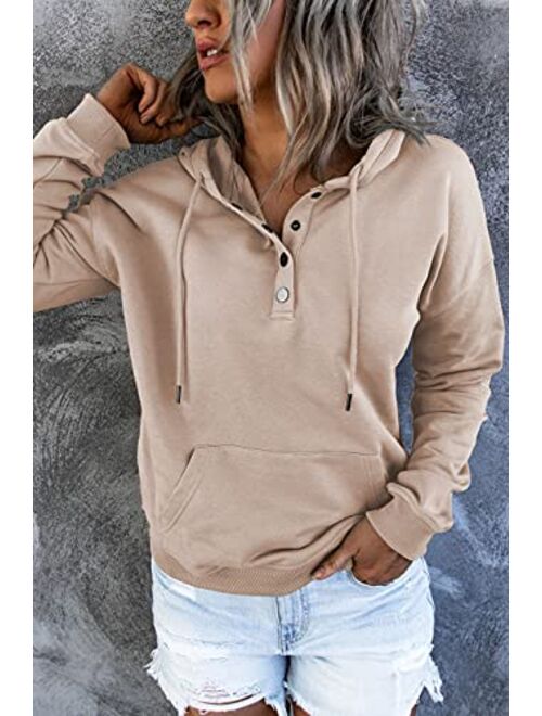 Ezymall Womens Casual Hoodies Pullover Tops Drawstring Long Sleeve Sweatshirts Fall Clothes With Pocket