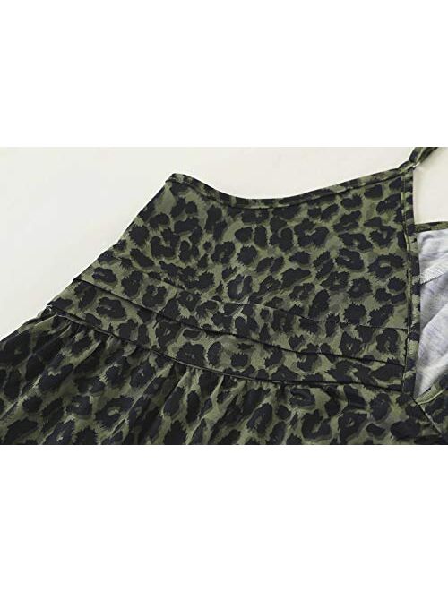 Meilidress Womens V Neck Racerback Tank Tops Spaghetti Strap Leopard Print Sleeveless Vest Shirt