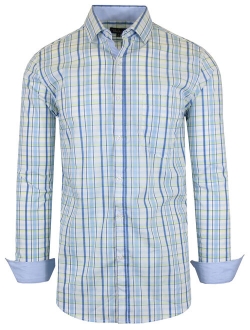 Men's Long Sleeve Slim-Fit Cotton-Stretch Plaid Dress Shirts
