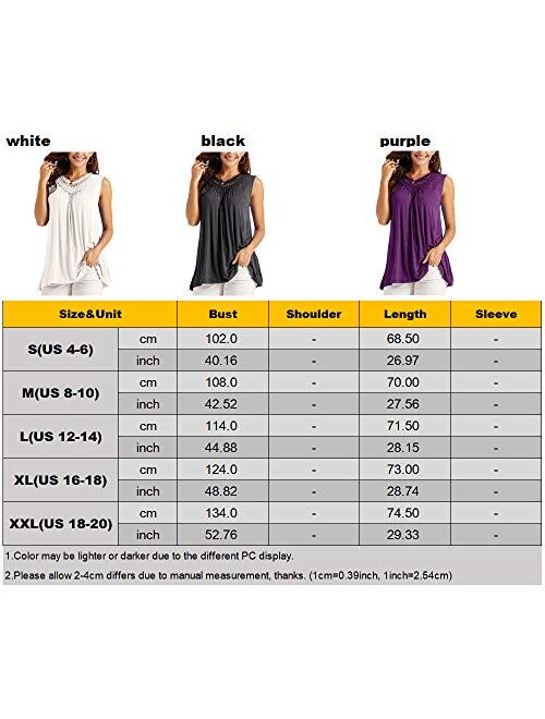 Soulomelody Women's Sleeveless Tank Tops Crochet Lace Shirts Summer Basic Casual Loose Fit Tees Tunics Pleated Blouses