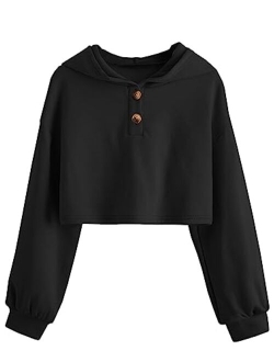 Kids Girl's Crop Tops Hoodies Long Sleeve Cute Fashion Pullover Sweatshirts With Button