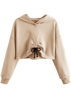 Kids Girl's Crop Tops Hoodies Long Sleeve Cute Fashion Pullover Sweatshirts With Button