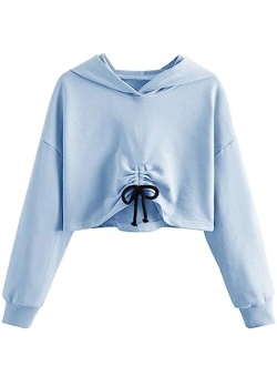 Kids Girl's Crop Tops Hoodies Long Sleeve Cute Fashion Pullover Sweatshirts With Button