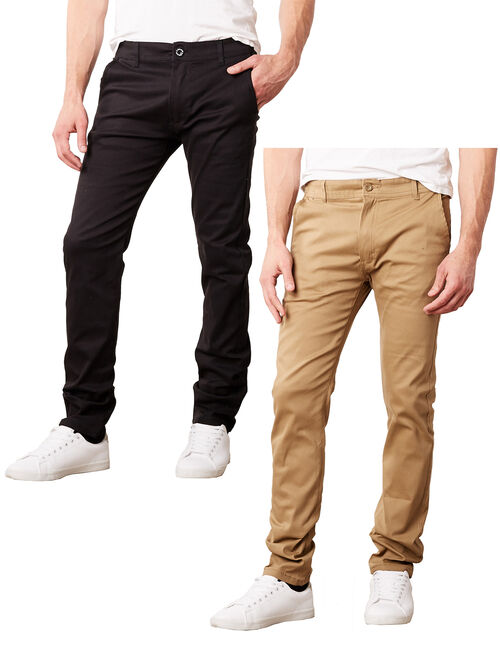 GBH Mens Slim Fit Cotton Stretch Chino Pants 2 Packs