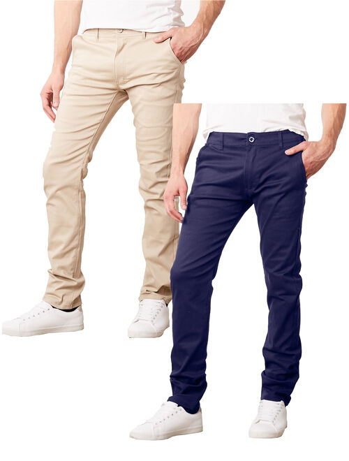 GBH Mens Slim Fit Cotton Stretch Chino Pants 2 Packs