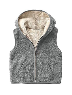 Girls Boys Sherpa Fleece Hoodies Vest Jacket Zipper Warm Sleeveless Fall Winter Outwear