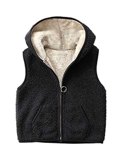Girls Boys Sherpa Fleece Hoodies Vest Jacket Zipper Warm Sleeveless Fall Winter Outwear