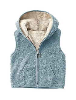 Girls Boys Sherpa Fleece Hoodies Vest Jacket Zipper Warm Sleeveless Fall Winter Outwear
