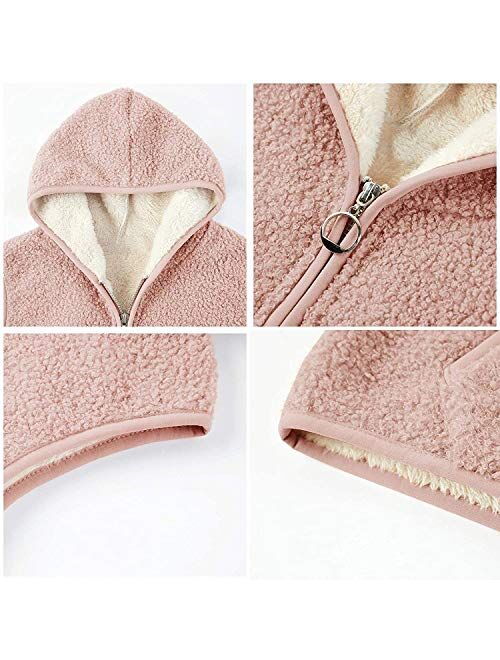 Meilidress Girls Boys Sherpa Fleece Hoodies Vest Jacket Zipper Warm Sleeveless Fall Winter Outwear