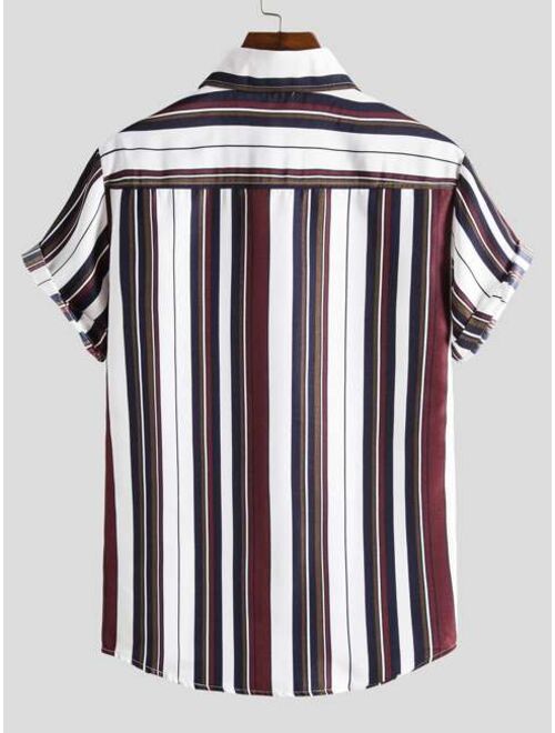 Shein Men Vertical Striped Short Sleeve Casual Shirt