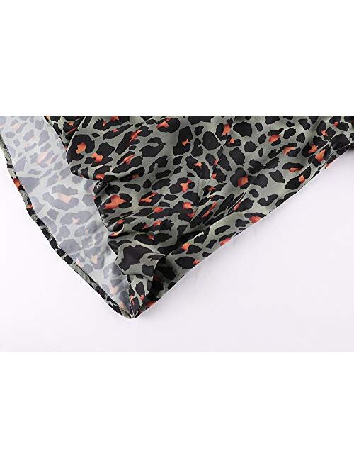 Meilidress Womens Long Bell Sleeve Blouse Sexy Criss Cross V Neck Casual Leopard Print Loose Wrap Shirt Tops