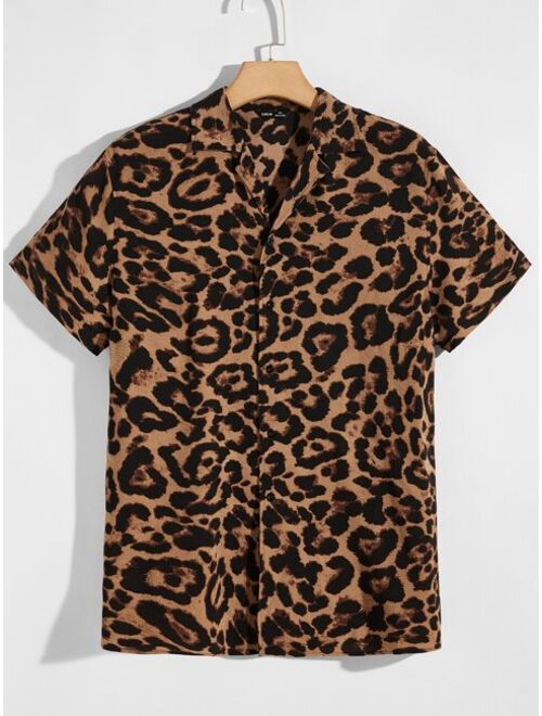 SHEIN Men Leopard Button Front Shirt