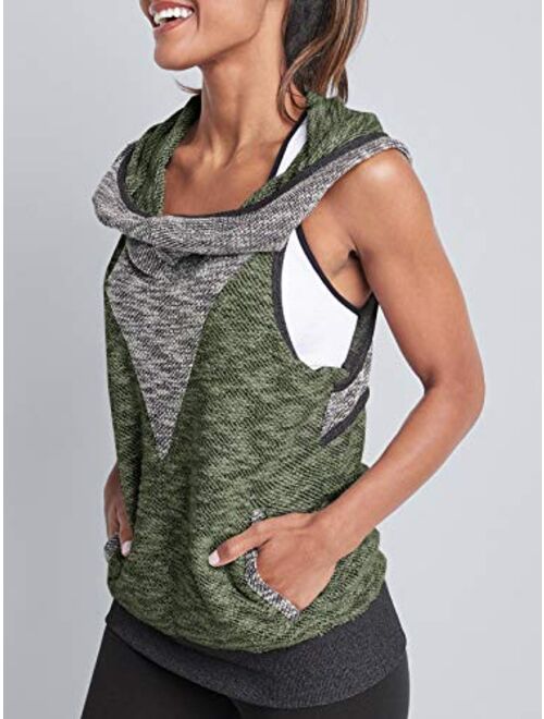 Meilidress Womens Sleeveless Hoodie Workout Tank Tops Casual Cowl Neck Athletic Knit Shirts with Pockets