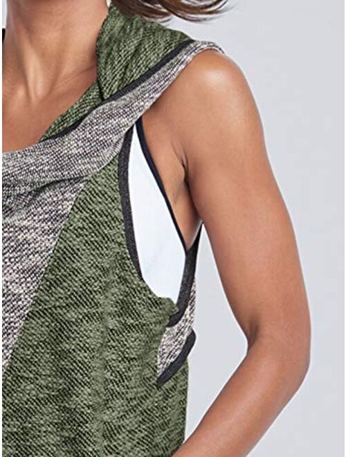 Meilidress Womens Sleeveless Hoodie Workout Tank Tops Casual Cowl Neck Athletic Knit Shirts with Pockets