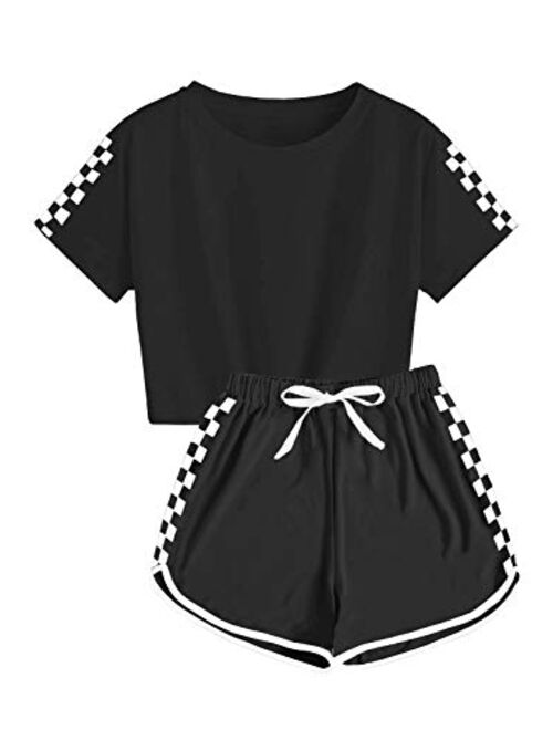 Meilidress Kids Girls Tracksuit 2 Pieces Set Short Sleeve Crop Tops with Sport Shorts Sets Outfit