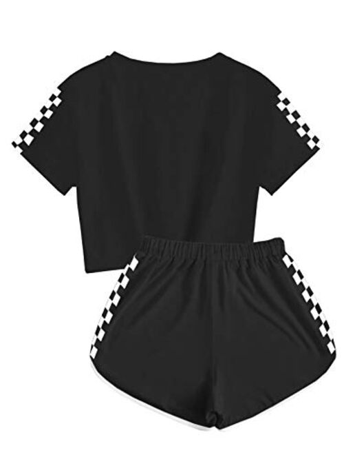 Meilidress Kids Girls Tracksuit 2 Pieces Set Short Sleeve Crop Tops with Sport Shorts Sets Outfit