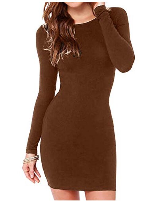 Hioinieiy Women's Casual Long Sleeve Sexy Bodycon Mini Dress Warm Party Slim Short Evening Dress
