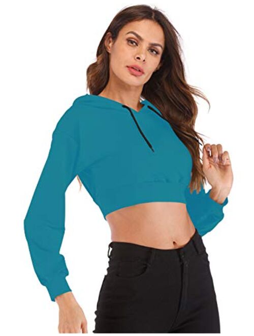 Hioinieiy Women’s Summer Long Sleeve Crop Top Hoodie Workout Casual Cute Pullover Cropped Sweatshirt